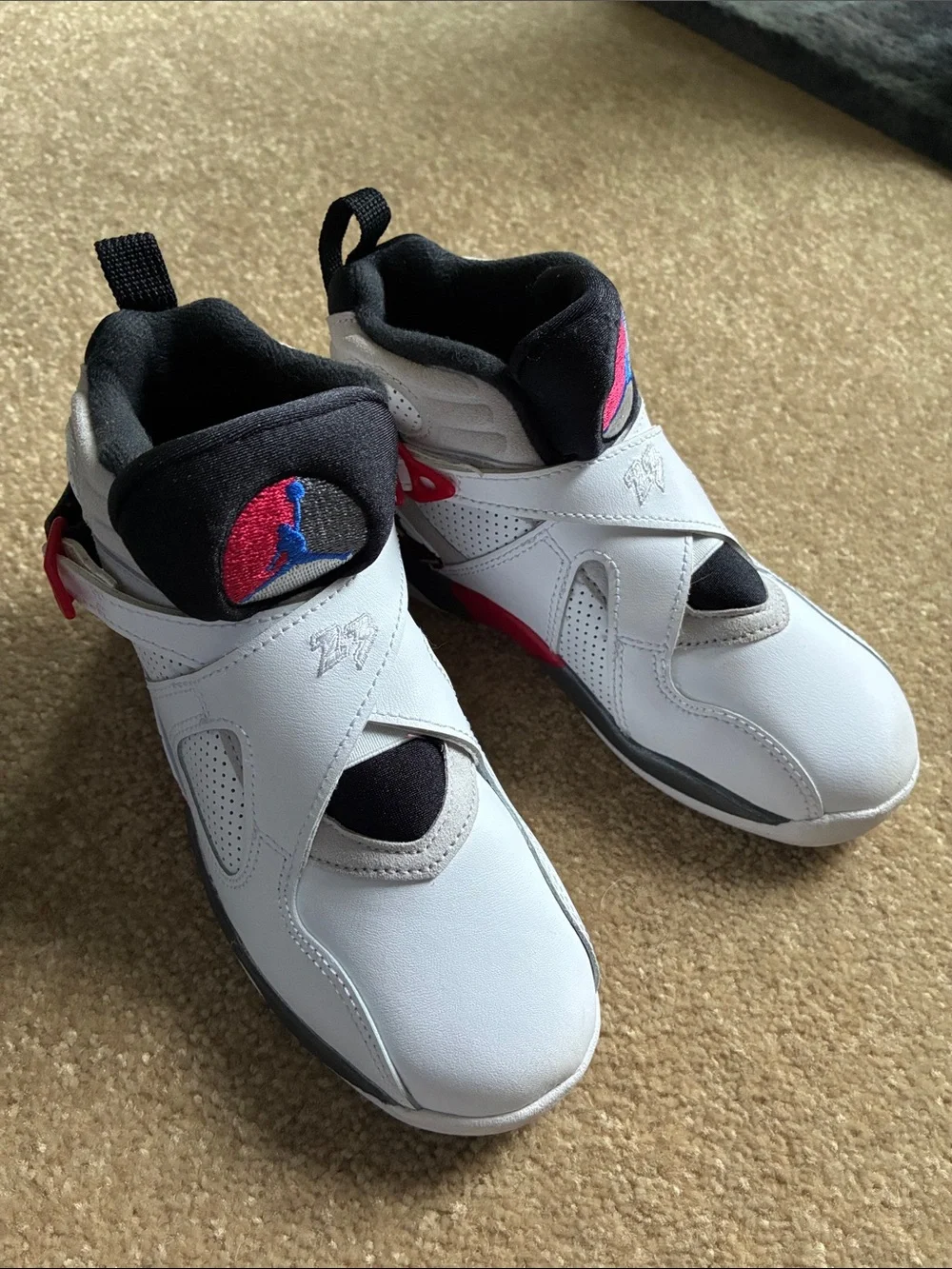 White Basketball Sneakers with Red & Gray Accents Jordan bug bunny